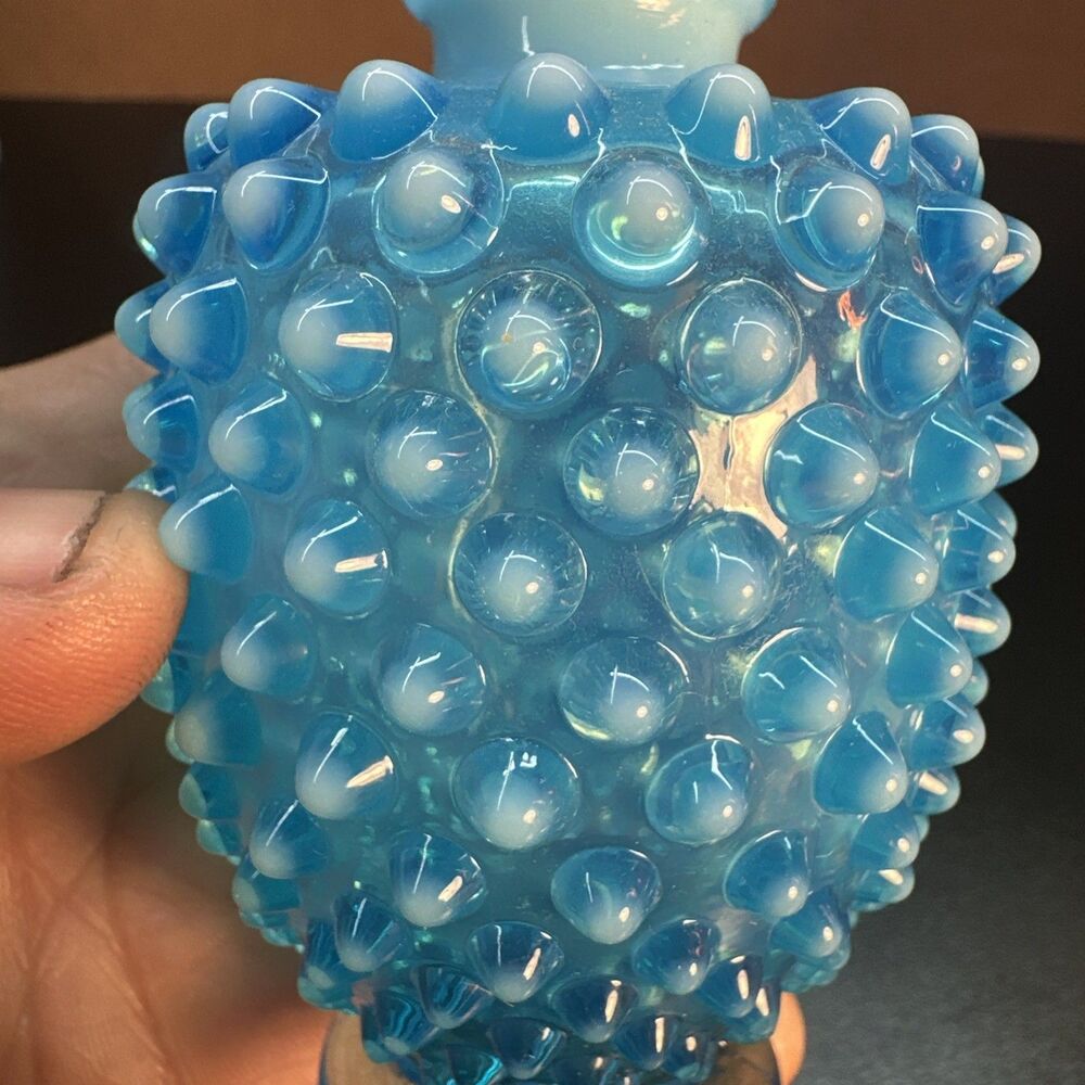 Fenton Blue Opalescent Hobnail Perfume Bottle Glass - Picture 3 of 5